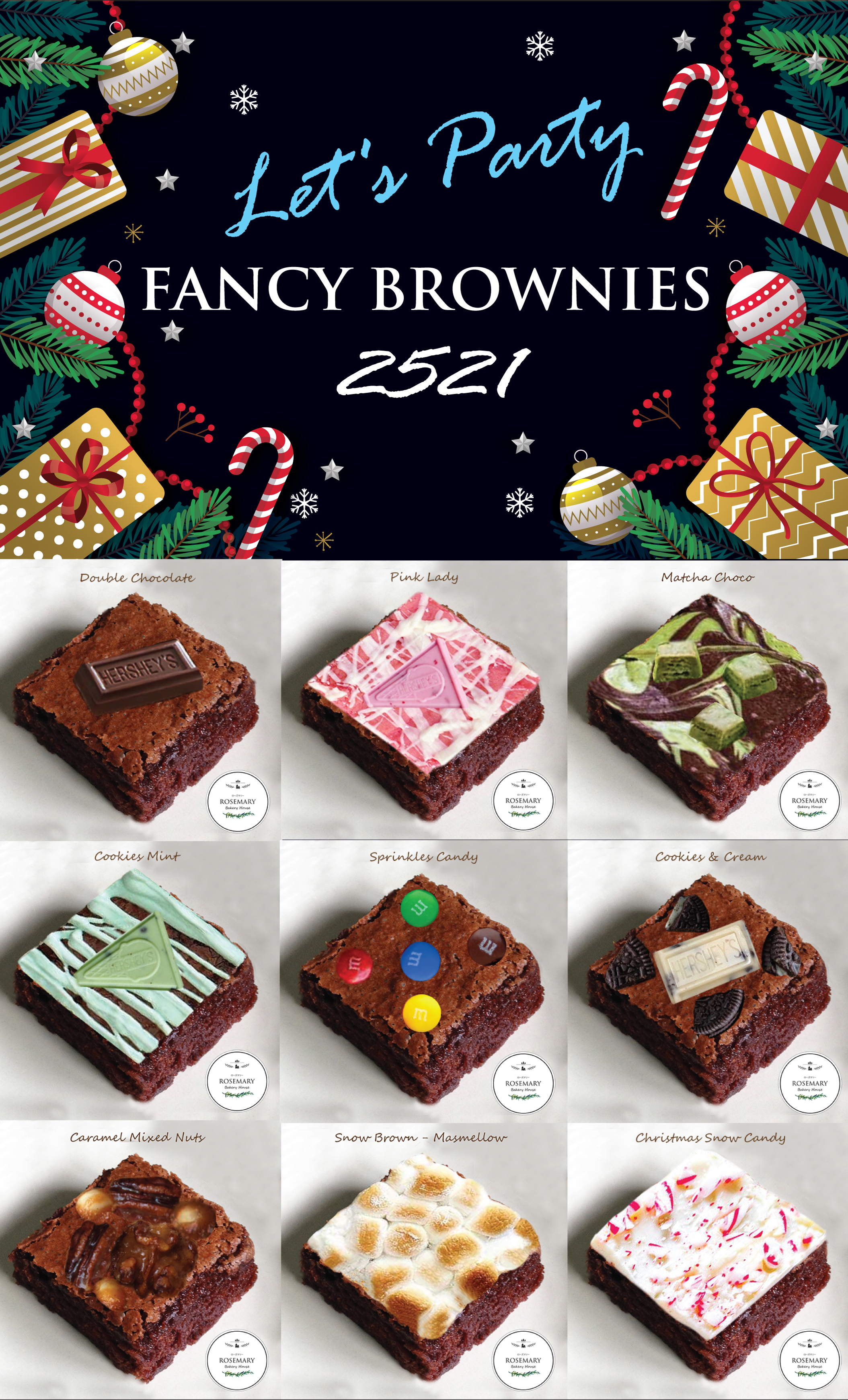 🎅 🎄 Let's Party - FANCY BROWNIES 🎅 🎄 ปาร์ตี้-บราวนี่ส์แฟนซี (9ชิ้น/9Topping)