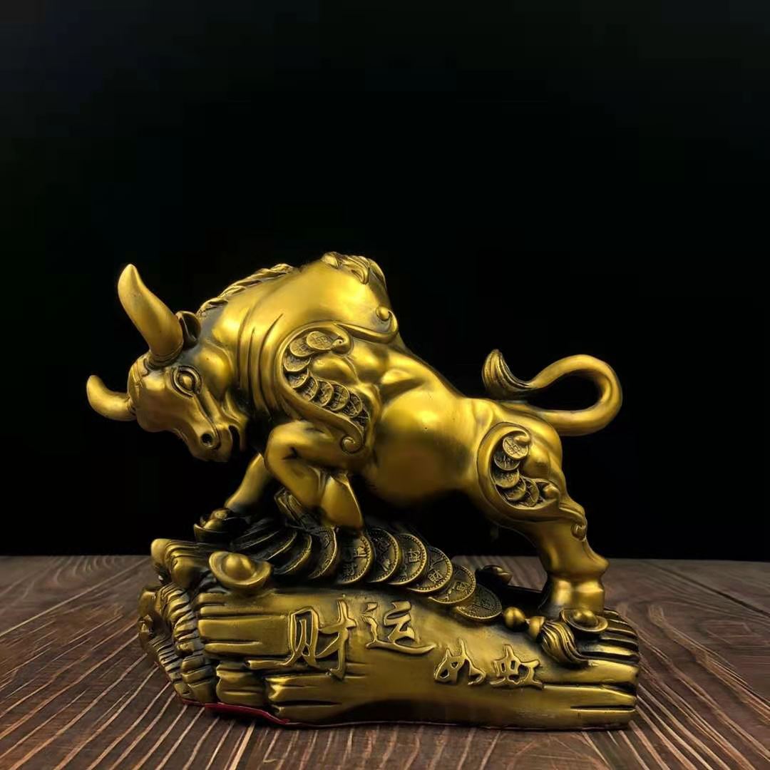 รูปหล่อทองเหลือง Lucky Bull วัวนำโชค เสริมดวงการเงิน,การงาน,แก้ปีชง จากมณฑลเหอหนาน ประเทศจีน