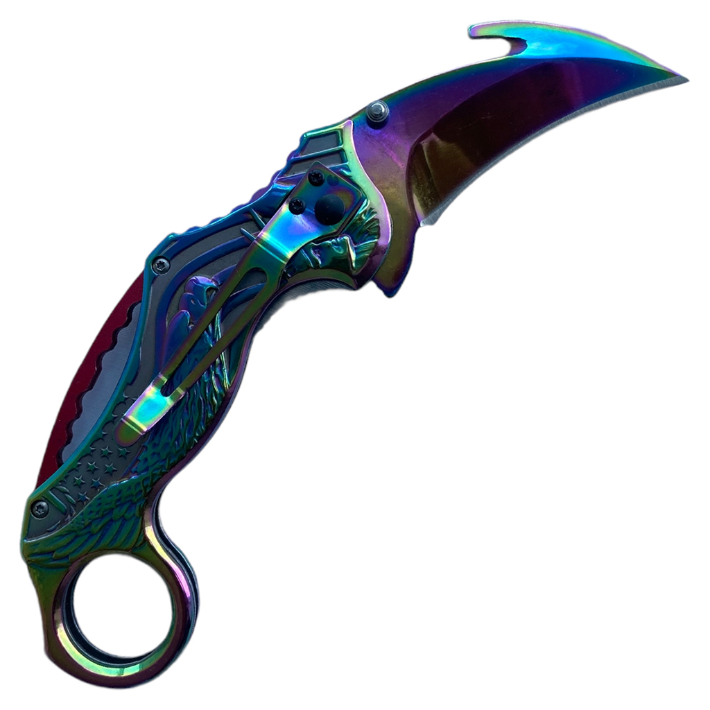 มีดพับ มีดคารัมบิต Browning Karambit Knife สีรุ้งขนาด 7.5 นิ้ว (19 ซม.)