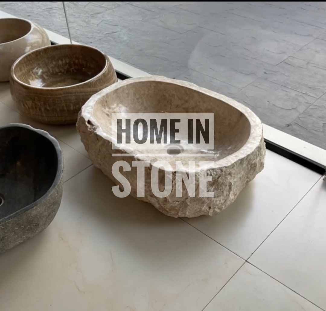 อ่างล้างหน้าหินธรรมชาติ รูปทรงรี สีครีม สินค้าพร้อมส่ง