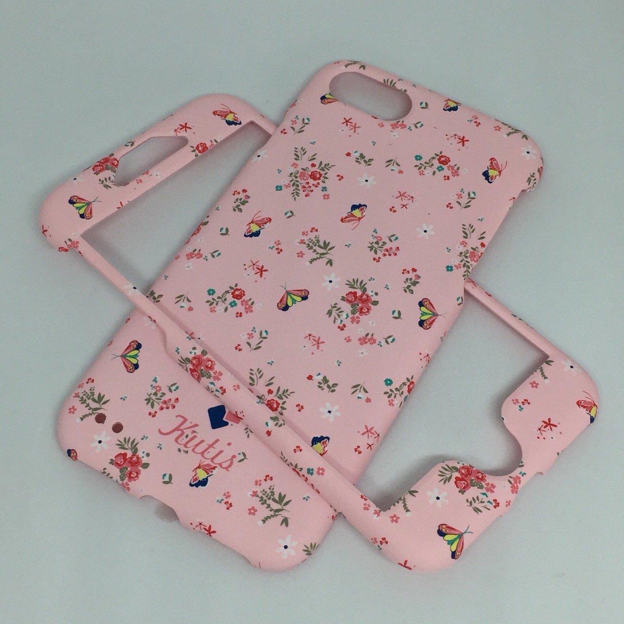 เคสคูทิส (Kutis) ไอโฟน7,8 (ลายดอกไม้สีชมพูอ่อน)มาใหม่ เคสประกบหน้า-หลัง เคสเรืองแสง