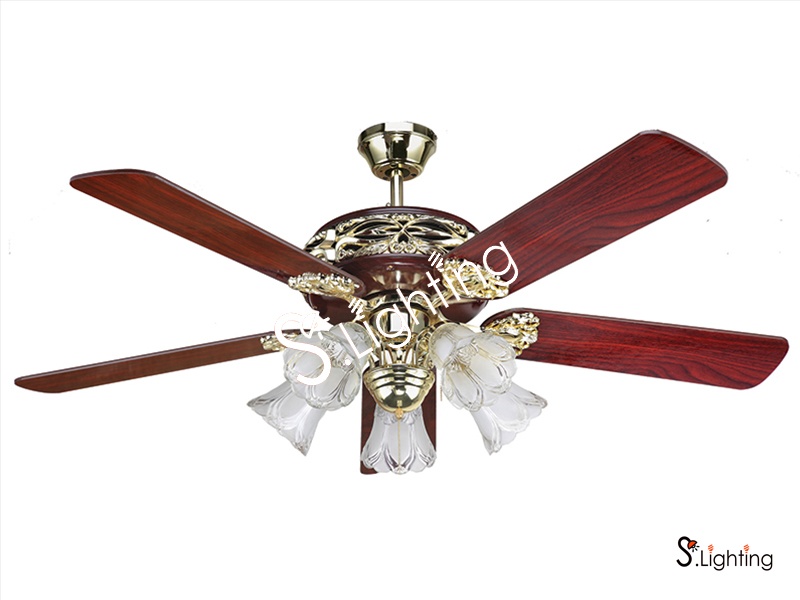 พัดลมโคมไฟ WINFAVOUR SB04 สีเชอร์รี่/ทองเงา (Cherry/BB)