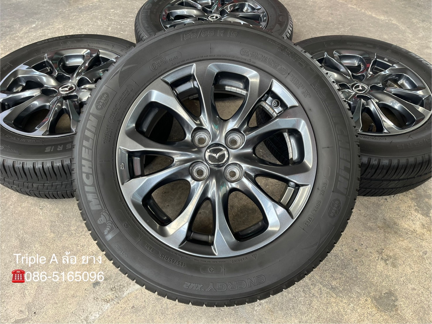 ✨ล้อแม็ก✨Mazda 2 Skyactiv ขอบ 15 สีเทาดำ พร้อมยาง 185-65-15 Michelin🌟ปี 23🌟
