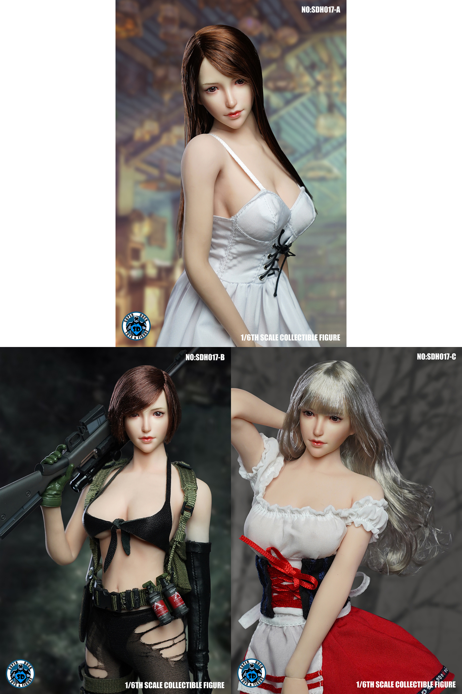 SUPER DUCK SDH017-C Female Head Carving (White Long Hair)