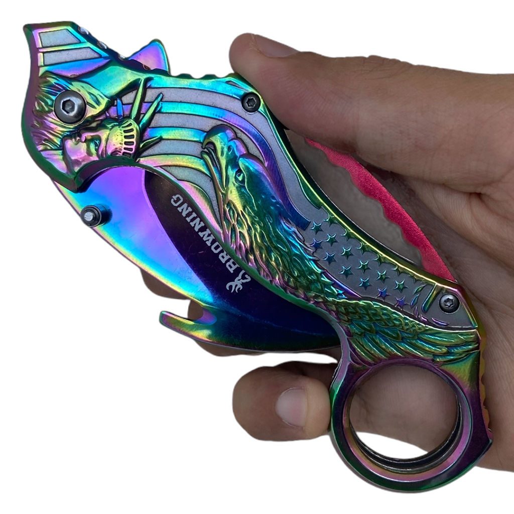 มีดพับ มีดคารัมบิต Browning Karambit Knife สีรุ้งขนาด 7.5 นิ้ว (19 ซม.)