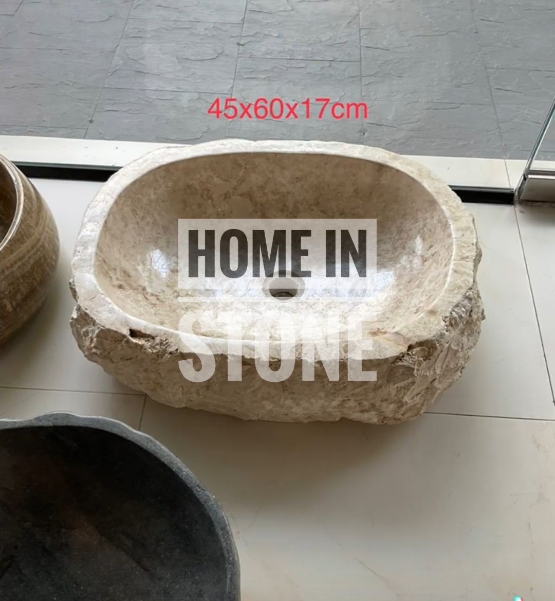 อ่างล้างหน้าหินธรรมชาติ รูปทรงรี สีครีม สินค้าพร้อมส่ง