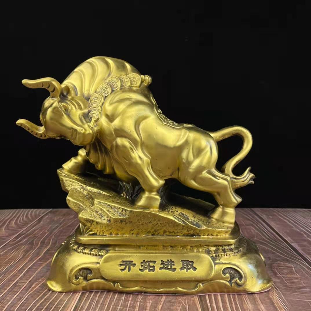 รูปหล่อทองเหลือง Lucky Bull วัวนำโชค เสริมดวงการเงิน,การงาน,แก้ปีชง จากมณฑลเหอหนาน ประเทศจีน