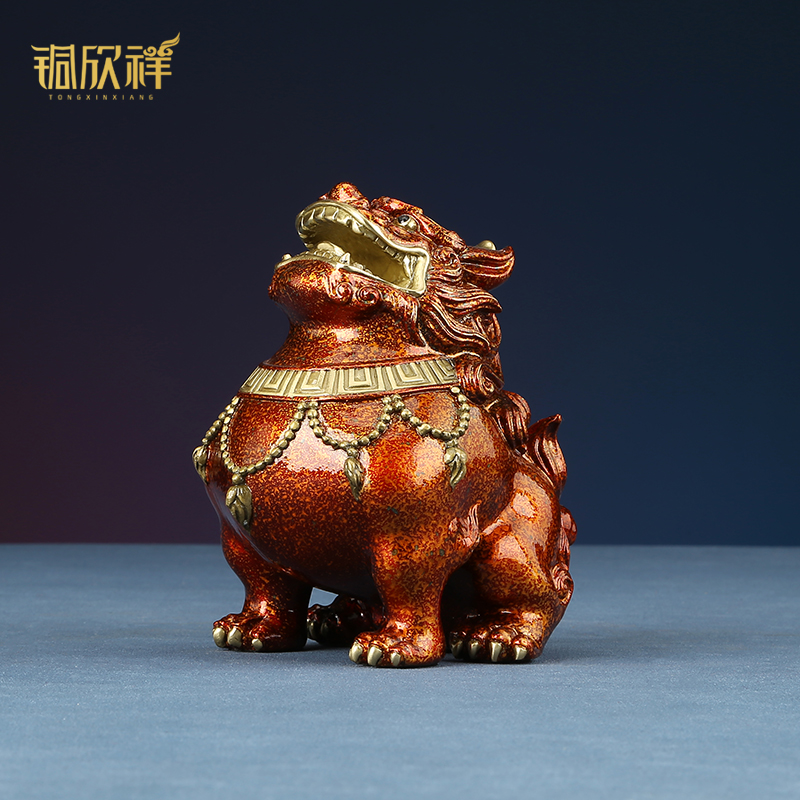 #ปี่เซี๊ยะอ้าปากรับทรัพย์ งานทองเหลืองลงสีงานช่างฝีมือชาวจีน