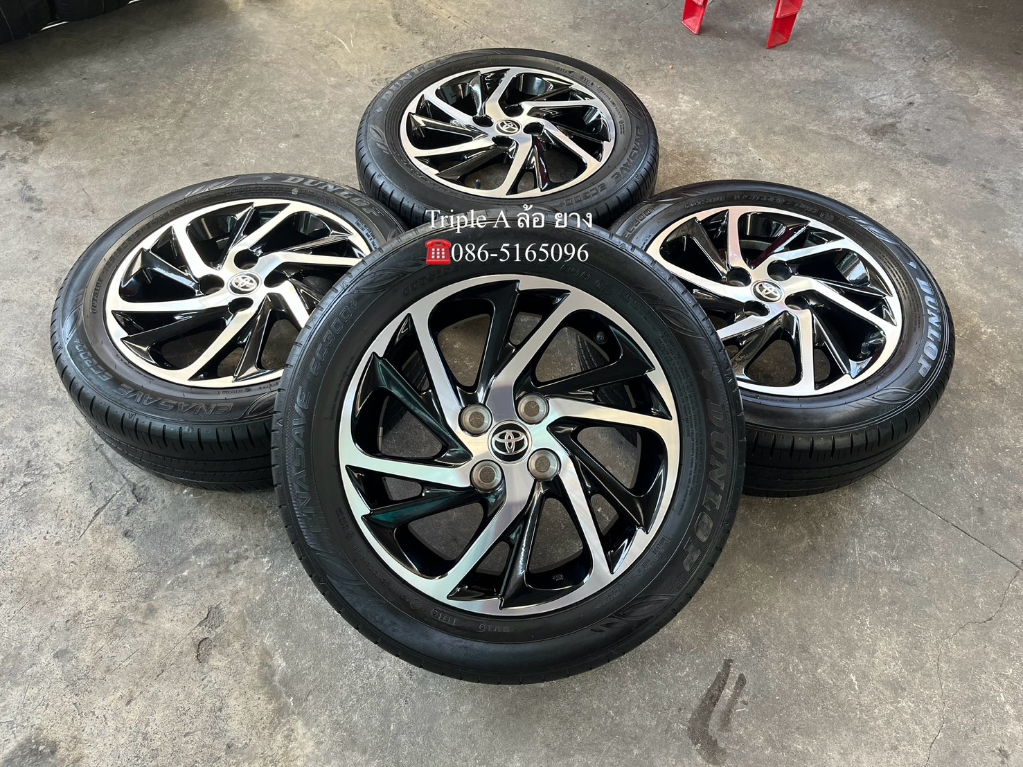 ✨ล้อแม็ก✨Toyota Yaris Ativ รุ่นใหม่ ขอบ 15 ดำหน้าเงา พร้อมยาง 185-60-15 Dunlop ปี 21