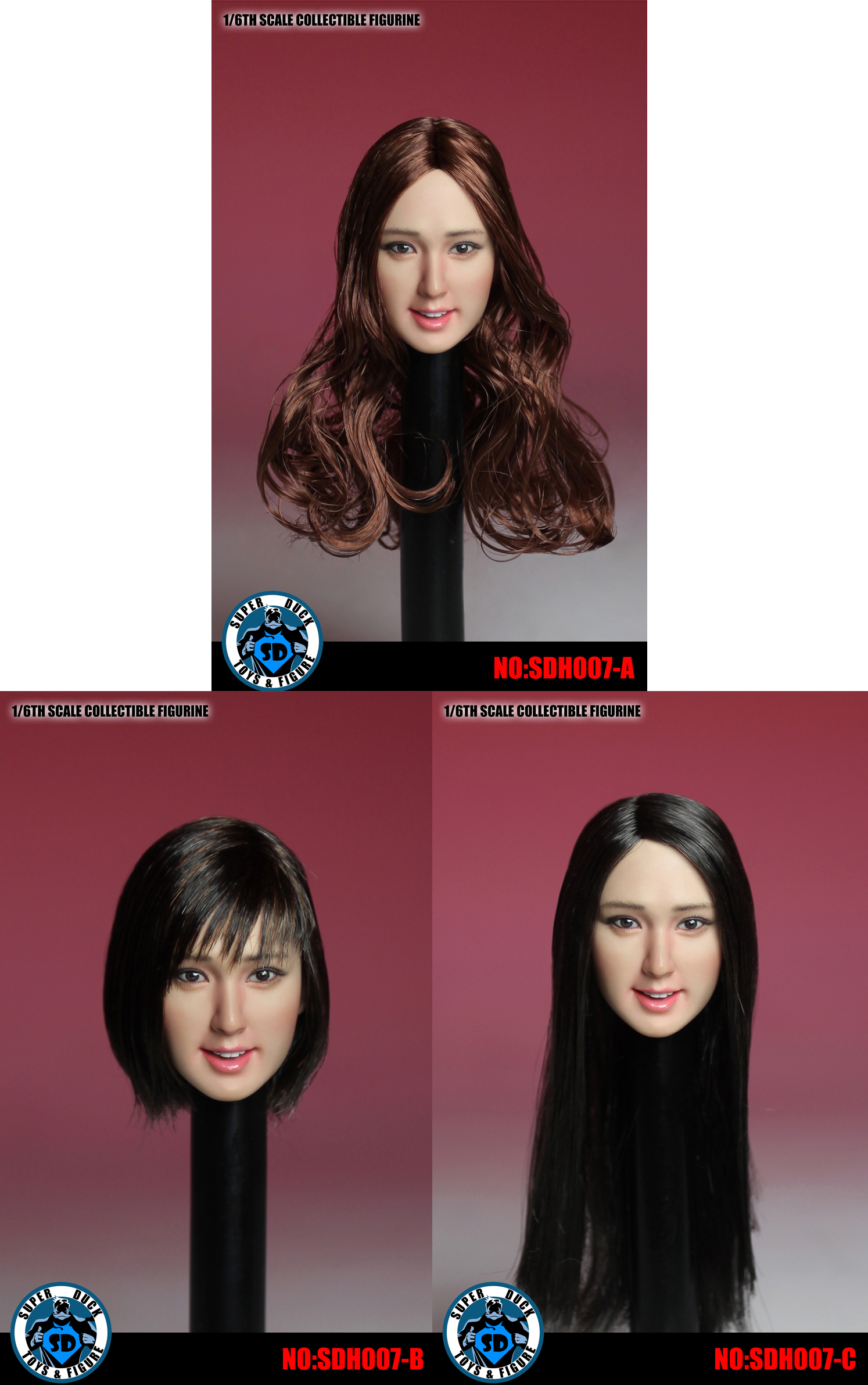SUPER DUCK SDH007-A Asian pure beauty headsculpt (Curly Brown Hair)