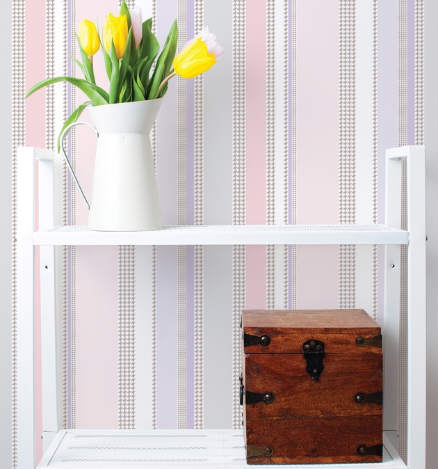 HWP-21601 Wallpaper ไวนิลแบบมีกาวในตัว ลายทางสีชมพูม่วงสลับ(ลายเนื้อผ้า) หน้ากว้าง 100 cm