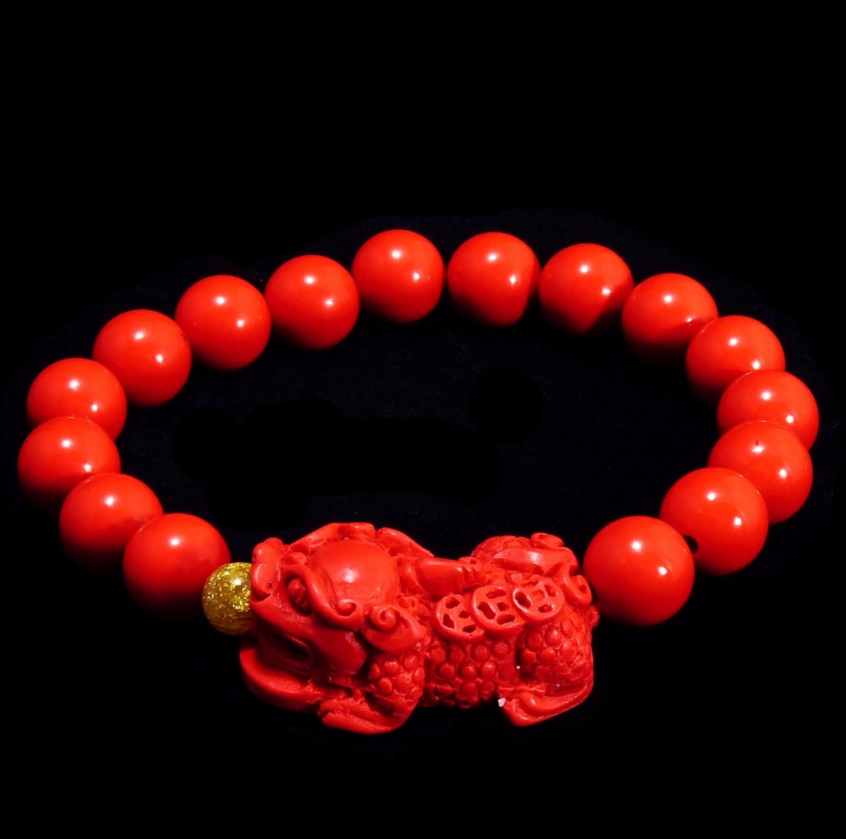 สร้อยข้อมือลูกปัด ปี่เซี๊ยะแดง เสริมโชคลาภ ขนาดข้อมือ 16-18 cm.
