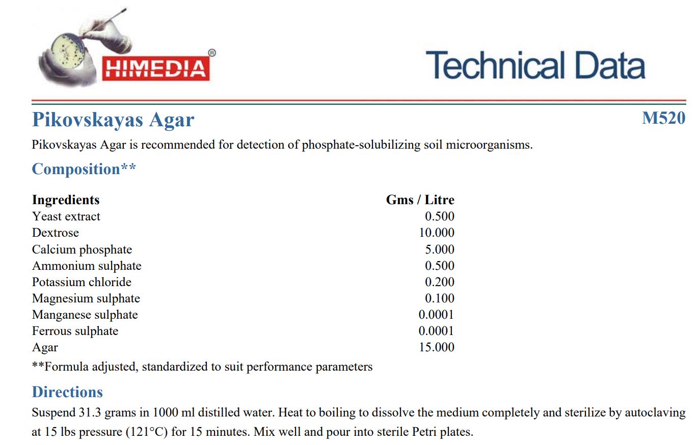 Himedia™PIKOVSKAYA's AGAR, 500 G