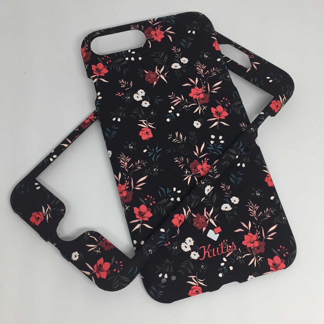 เคสคูทิส(Kutis)ไอโฟน7พลัส,8พลัส(ลายดอกไม้ดอกสีแดง)มาใหม่ เคสประกบหน้า-หลัง เคสเรืองแสง เคสลายวินเทจ