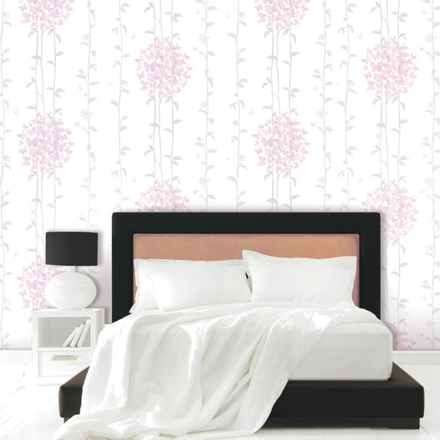 HWP-21437 วอลล์เปเปอร์ไวนิล แบบมีกาวในตัว ลายช่อดอกไม้ชมพูพื้นสีขาว ขนาด 100x260 cm