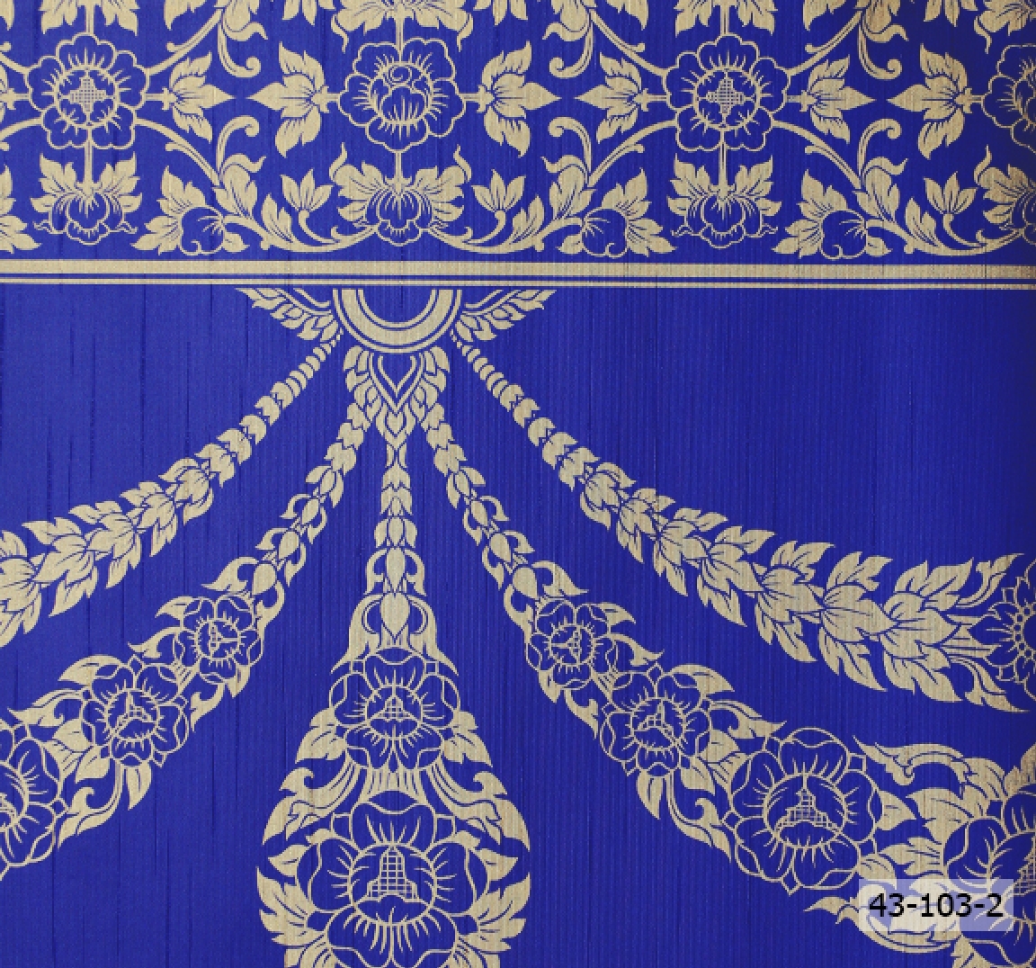 วอลเปเปอร์ลายไทย ลายพู่มาลัย สีน้ำเงิน