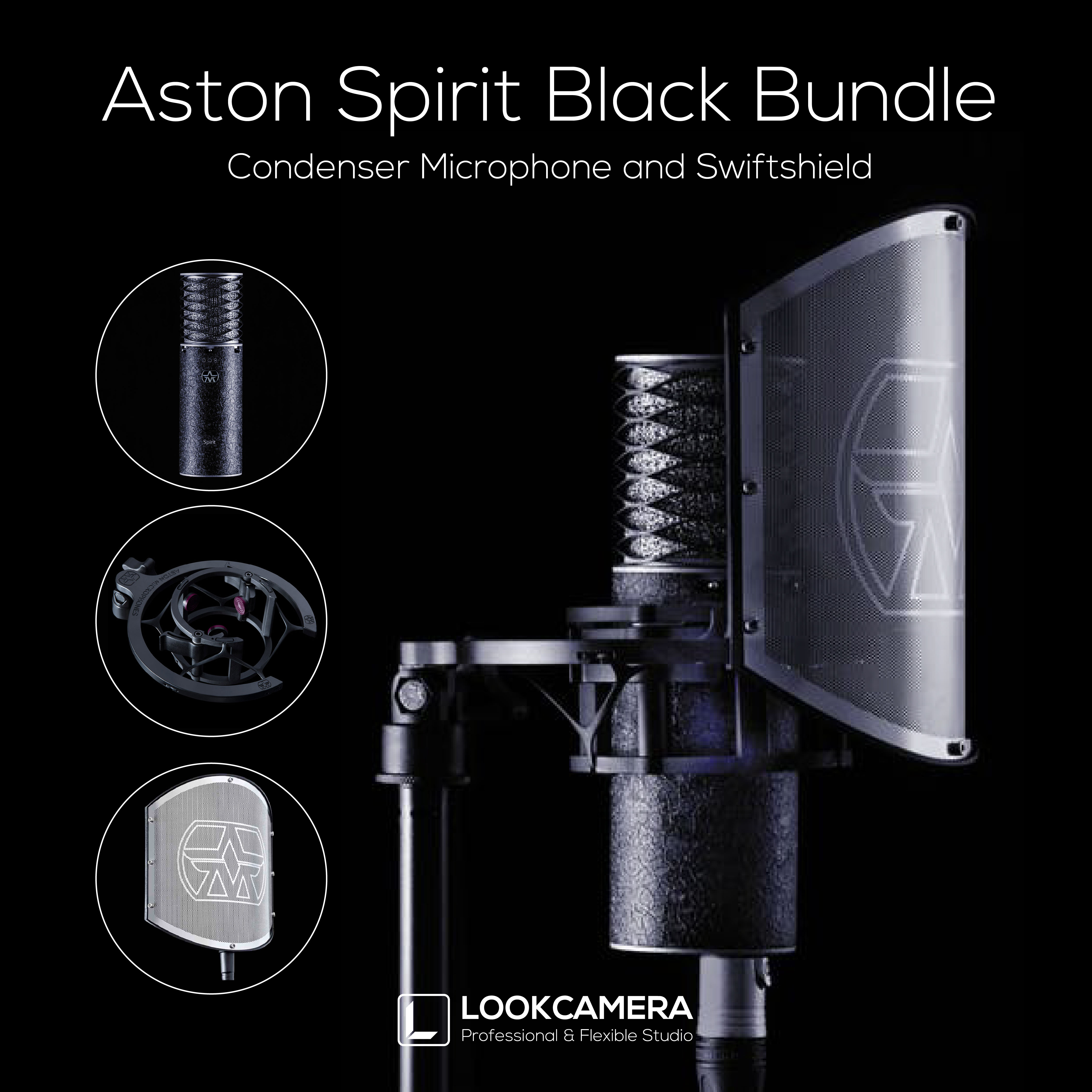 Aston Spirit Black Bundle ชุดไมโครโฟนพร้อมชุดจับและแผ่นกรอง
