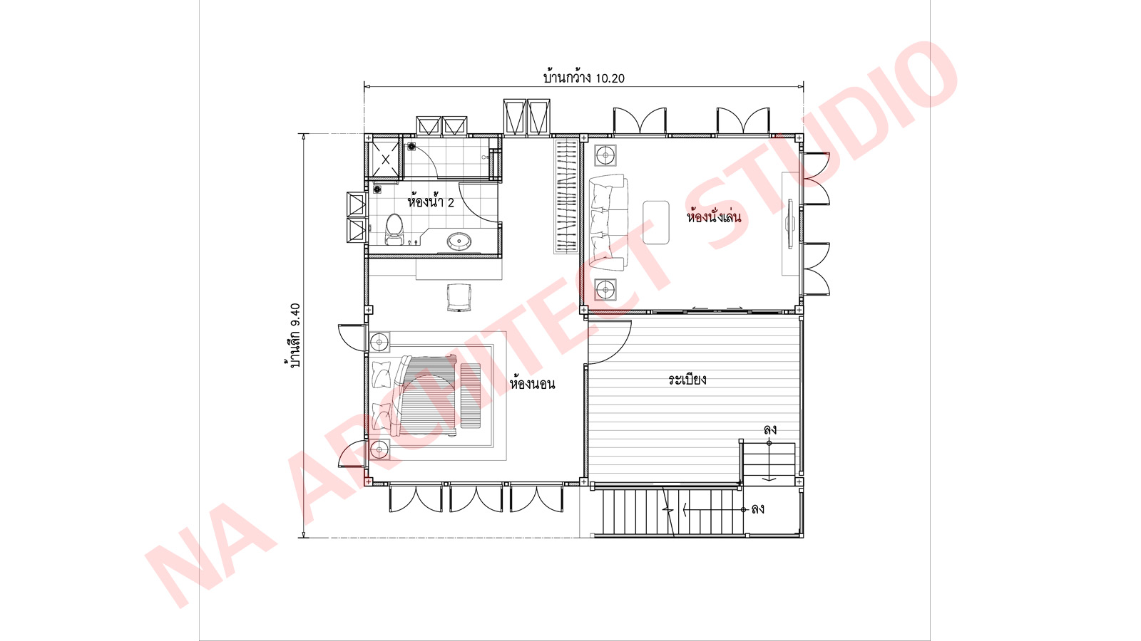 แบบบ้าน 2 ชั้น สไตล์ไทยร่วมสมัย NA-203 ขนาด 173.52 ตร.ม 1 ห้องนอน 2 ห้องน้ำ สไตล์ไทยร่วมสมัย