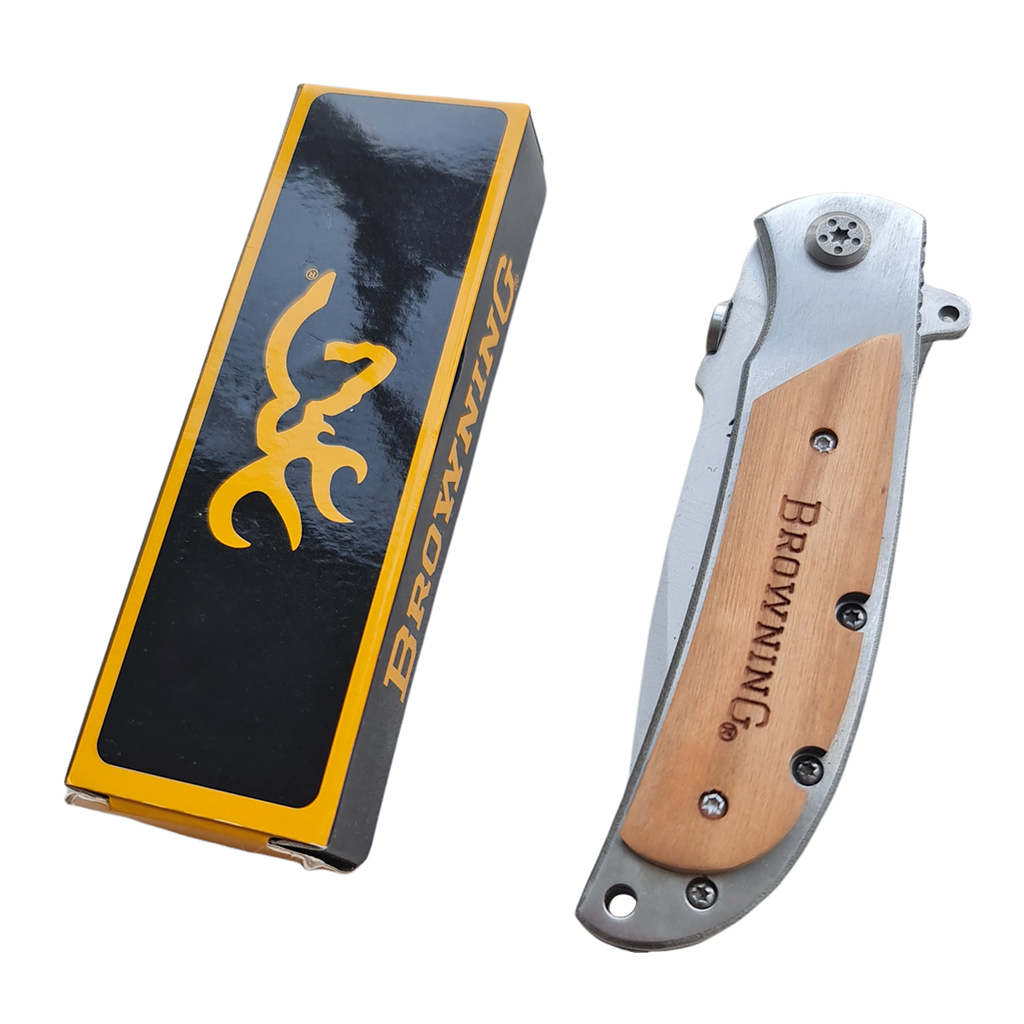 มีดพับ BROWNING ขนาด 8.3 นิ้ว (21 ซม.) ใบมีดสีเงิน ด้ามอลูมิเนียมเข้าประกับไม้