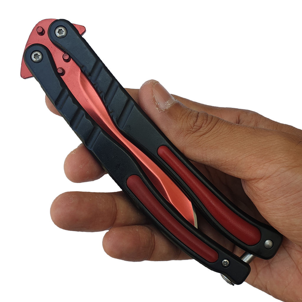 Balisong มีดบาลีซอง มีดควง มีดพับ มีดบัตเตอร์ฟลาย CS:GO - Counter-Strike Butterfly Knife (สีแดง) พร้อมซองไนล่อน