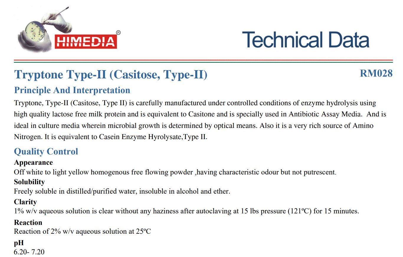 Himedia™CASEIN ENZYME HYDROLYSATE (Tryptone Type-II, Casitose), 500 G