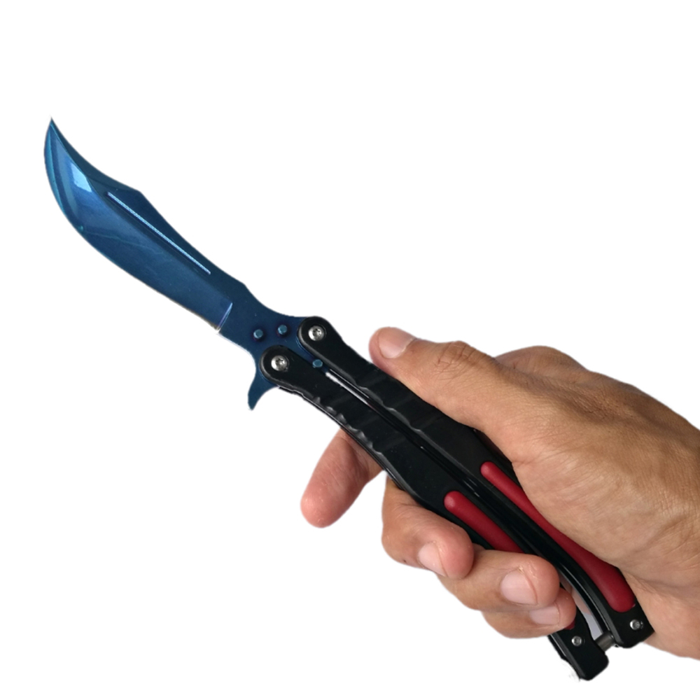 Balisong มีดบาลีซอง มีดควง มีดพับ มีดบัตเตอร์ฟลาย CS GO Counter-Strike (ใบมีดสีน้ำเงิน) พร้อมซองไนล่อน