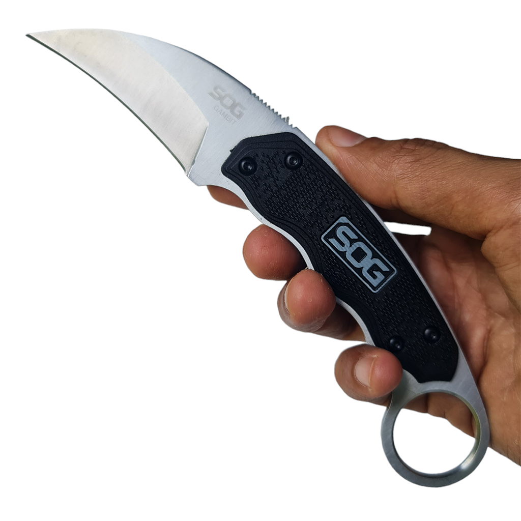 มีดใบตาย มีดคารัมบิท SOG - Gambit ขนาด 7.3 นิ้ว (18.5 ซม.) สีดำพร้อมปลอกมีด ABS เหน็บเข็มขัดสำหรับเก็บมีด