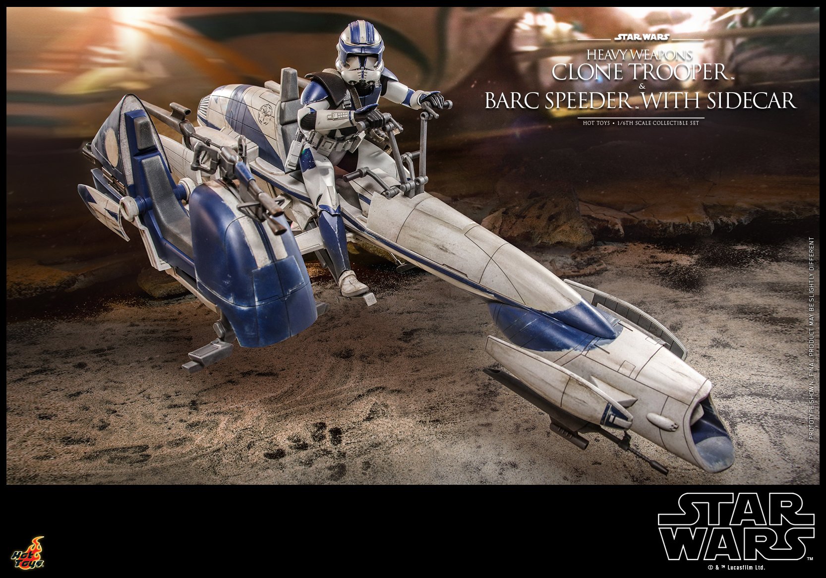 Hot Toys TMS077 1/6 Star Wars: The Clone Wars™ - Heavy Weapons Clone Trooper™ and BARC Speeder™ with Sidecar™