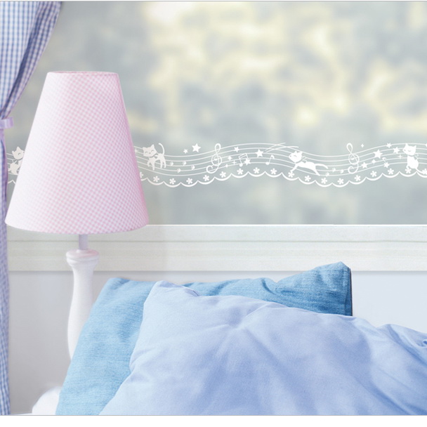 LB-02W Window border สติ๊กเกอร์ฝ้ามีลายแต่งขอบกระจก ลายโน๊ตดนตรี สีขาว กว้าง 5cm