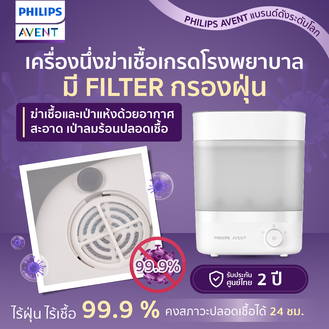 สินค้าพร้อมจัดส่ง Philips Avent ฟิลิปส์ เอเว้นท์ เครื่องนึ่งฆ่าเชื้อพร้อมอบแห้งได้อย่างรวดเร็ว SCF293/00