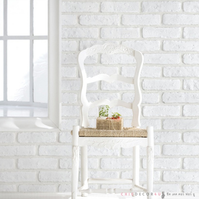 DBS-24 Wallpaper Sticker วอลล์เปเปอร์ไวนิล แบบมีกาวในตัวลายอิฐสีขาว white soft หน้ากว้าง 100 cm