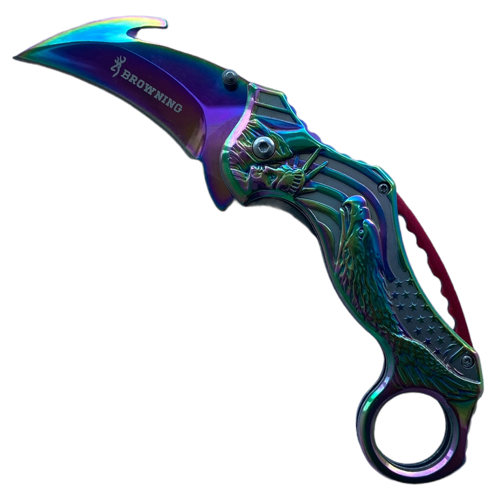 มีดพับ มีดคารัมบิต Browning Karambit Knife สีรุ้งขนาด 7.5 นิ้ว (19 ซม.)