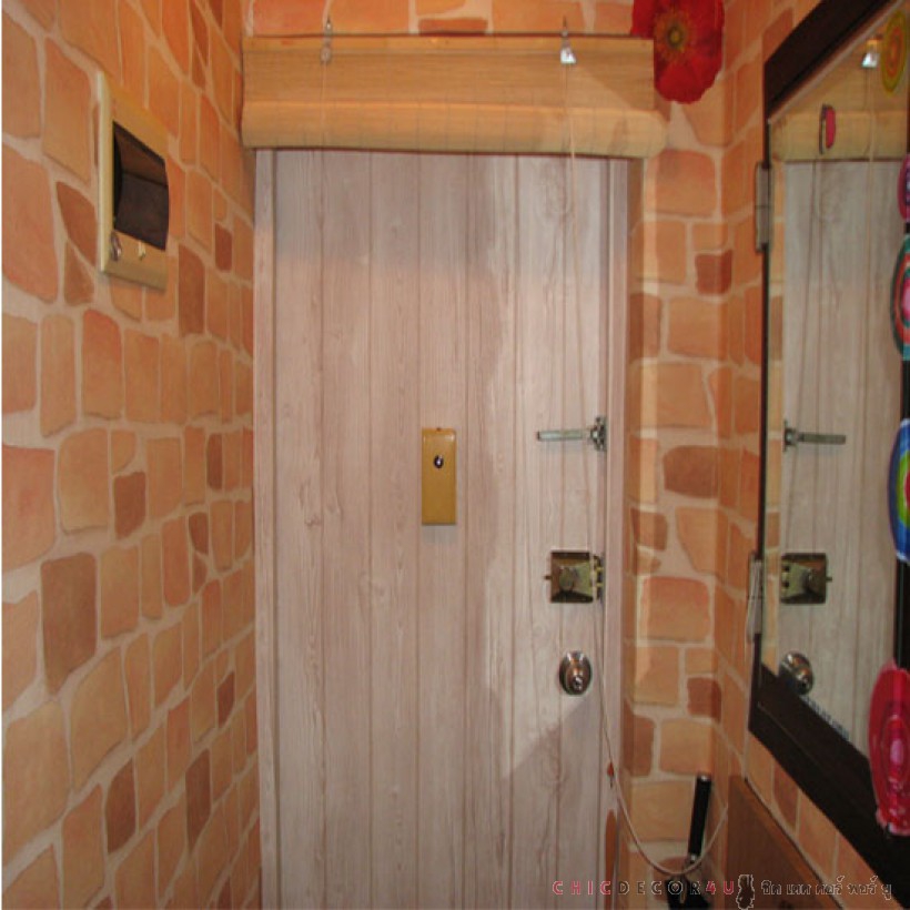 DBS-11 Wallpaper Sticker วอลล์เปเปอร์ไวนิล แบบมีกาวในตัวลายกำแพงหินส้ม หน้ากว้าง 60 cm