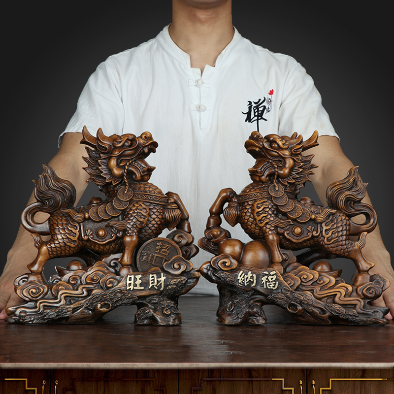 #กิเรนมหามงคล งานเรซิ่นลงสีลายไม้เหมือนจริง Kylin Ornamentให้โชคลาภด้านเงินทอง