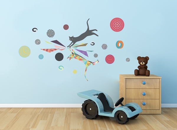 KRL-20004 วอลล์สติ๊กเกอร์แต่งผนังลาย Cat Art ขนาดแผ่น 50x70 cm wall sticker Korea