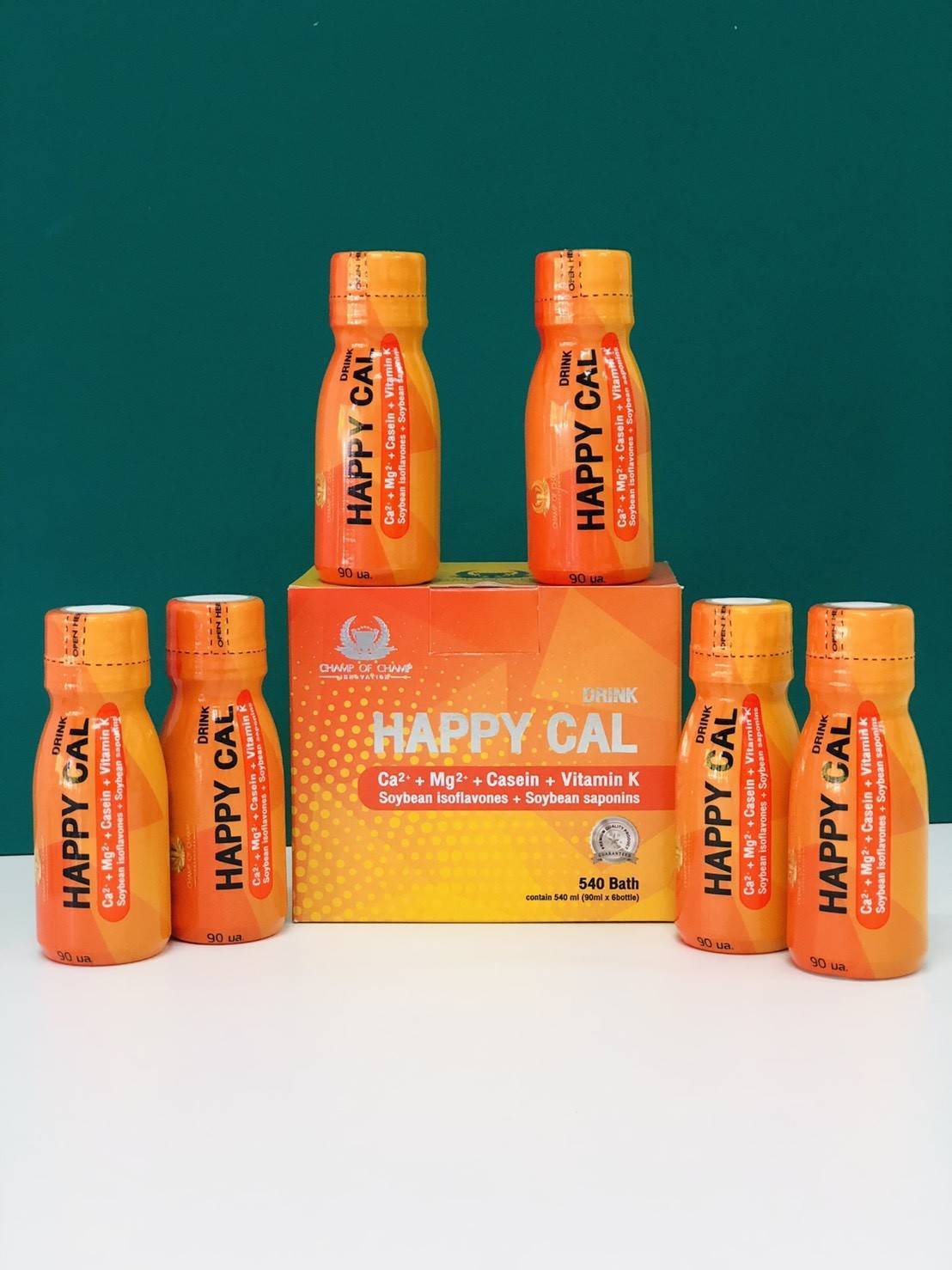 แคลเซียม แฮบปี้แคล บำรุงกระดูก ข้อเข่าเสื่อม โรคกระดูกพรุน HAPPY CAL DRINK champ of champ แชมป์ ออฟ แชมป์ (90ml.x6ขวด)