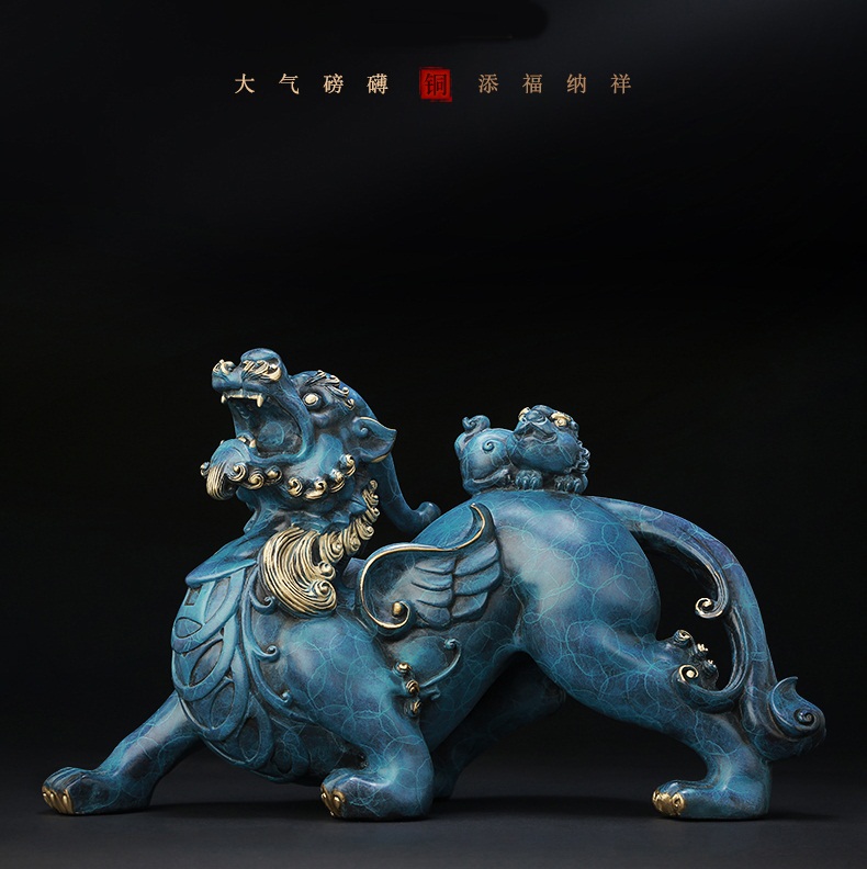 ปี่เซี๊ยะเก็บทรัพย์ Lucky Pixiu ทองเหลืองลงสีคุณภาพสูง