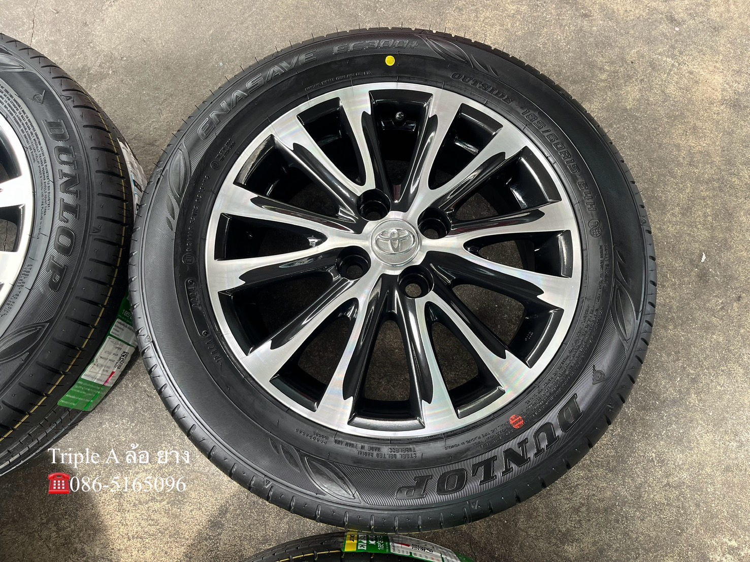✨ล้อแม็ก✨Toyota Vios 12 ก้าน ขอบ 15 ดำหน้าเงา พร้อมยางใหม่💯185-60-15 Dunlop♨ปี 24♨