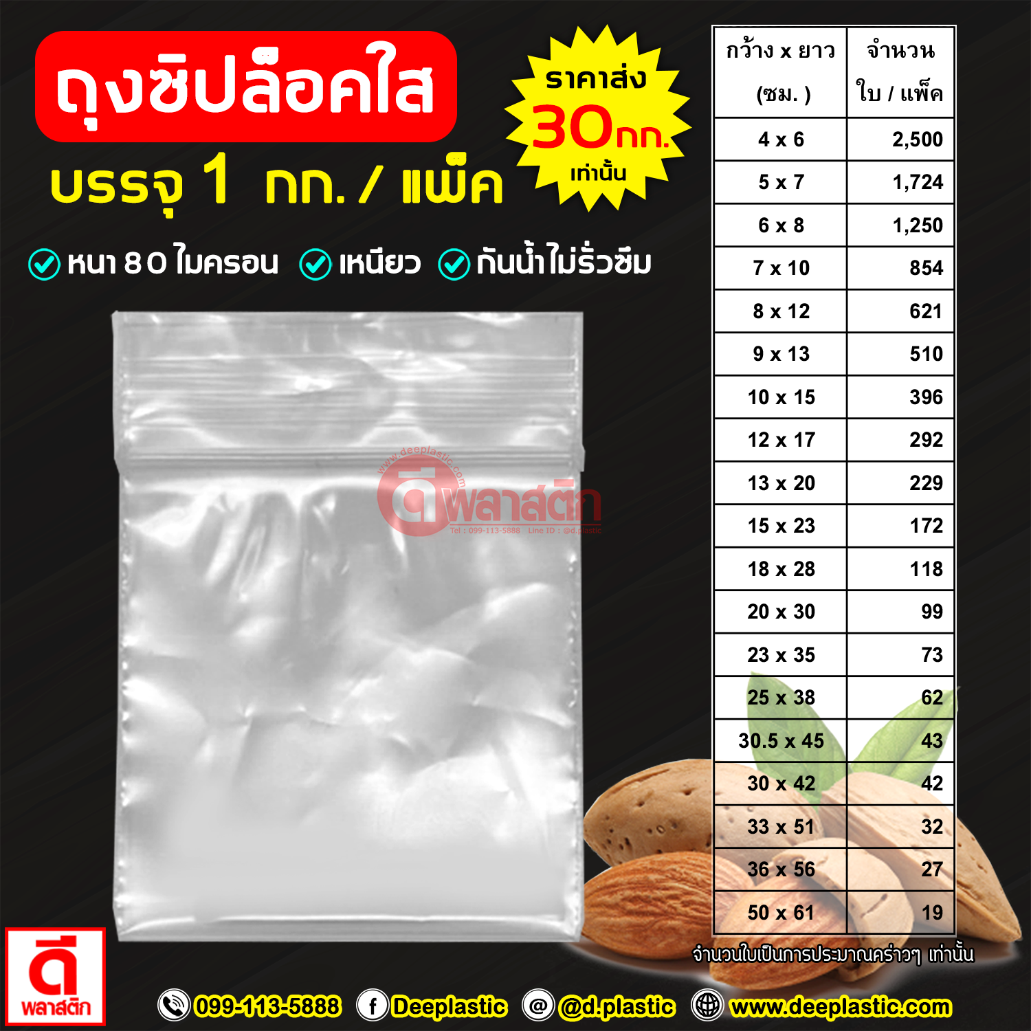 ถุงซิปล็อคใส ZIPLOCK 18 x 28 ซม. : 1กก./แพ็ค