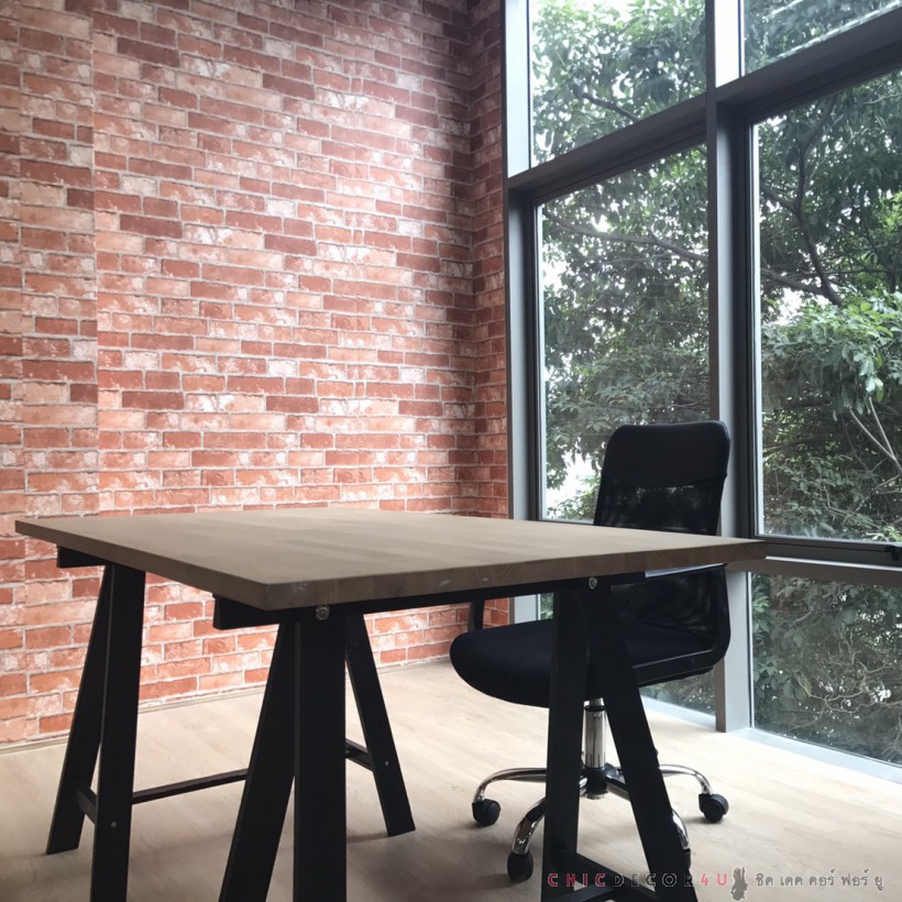 STONE-104 วอลล์เปเปอร์แบบมีกาวในตัว ลายอิฐส้มเหมือนจริง หน้ากว้าง 100 cm