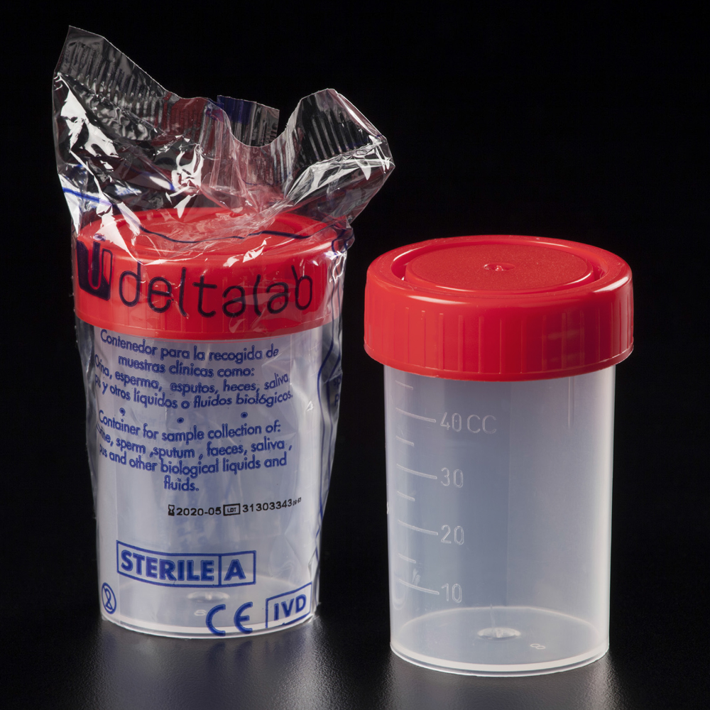 Deltalab" 60 ml Container PP Red Cap NON-sterile-กระปุกเก็บตัวอย่าง 60 ml(600ชิ้น/ลัง)