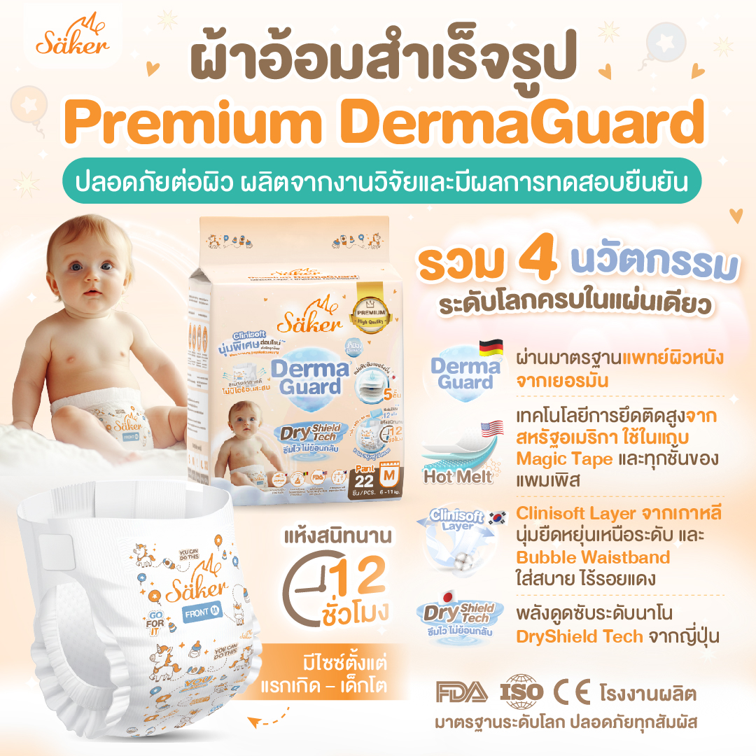 ลดกลิ่นฉี่ทันทีที่ซึมซับ(4นวัตกรรมระดับโลก)Saker ผ้าอ้อมสำเร็จรูปพรีเมี่ยม ผ่านรับรองจากแพทย์เยอรมนี