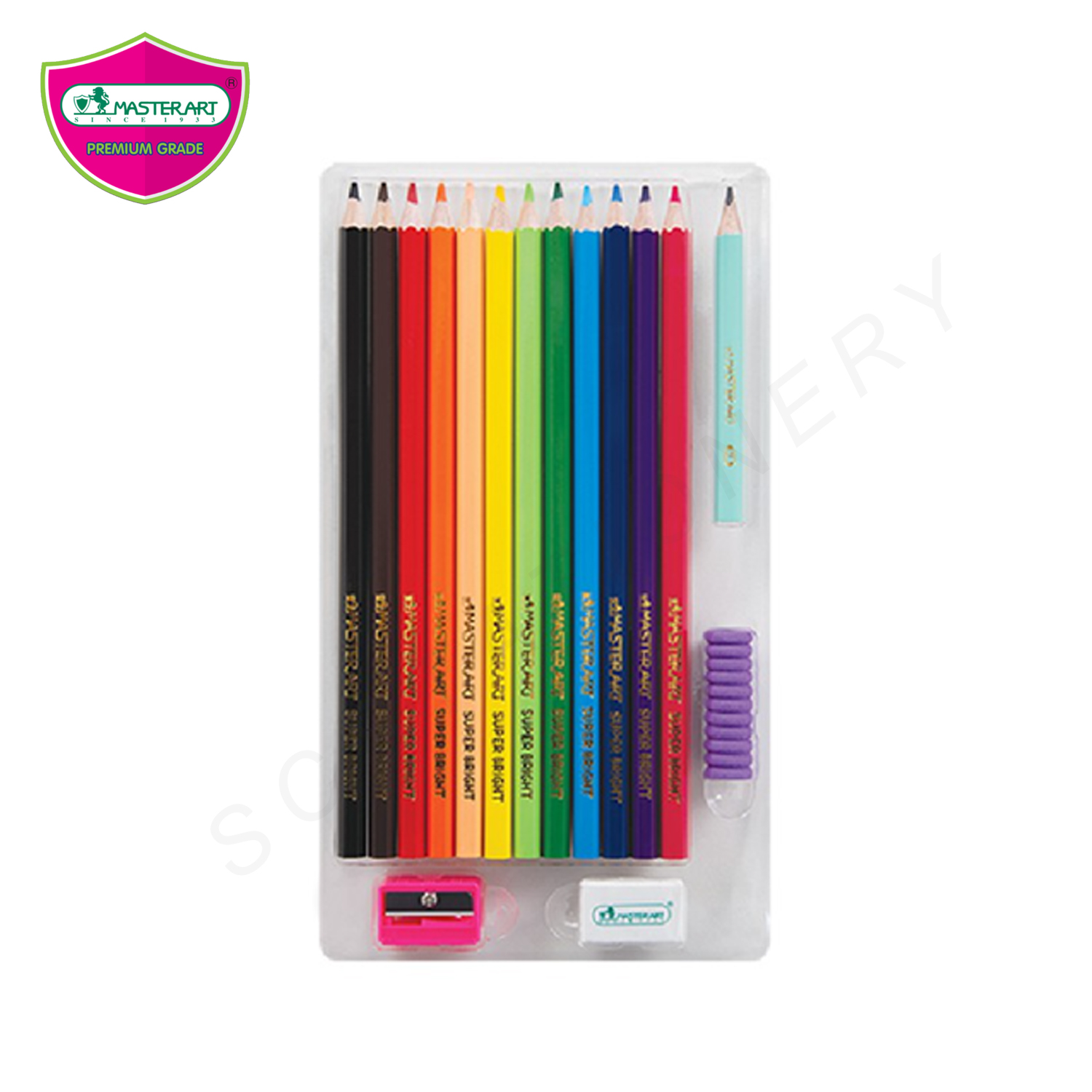 สีไม้ยาว 12สี มาสเตอร์อาร์ต Super bright รุ่นแถม 4รายการในกล่อง