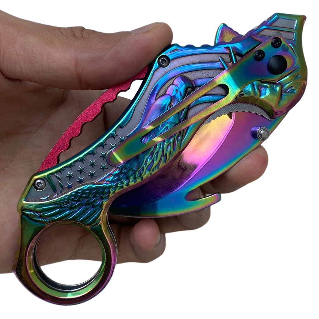 มีดพับ มีดคารัมบิต Browning Karambit Knife สีรุ้งขนาด 7.5 นิ้ว (19 ซม.)