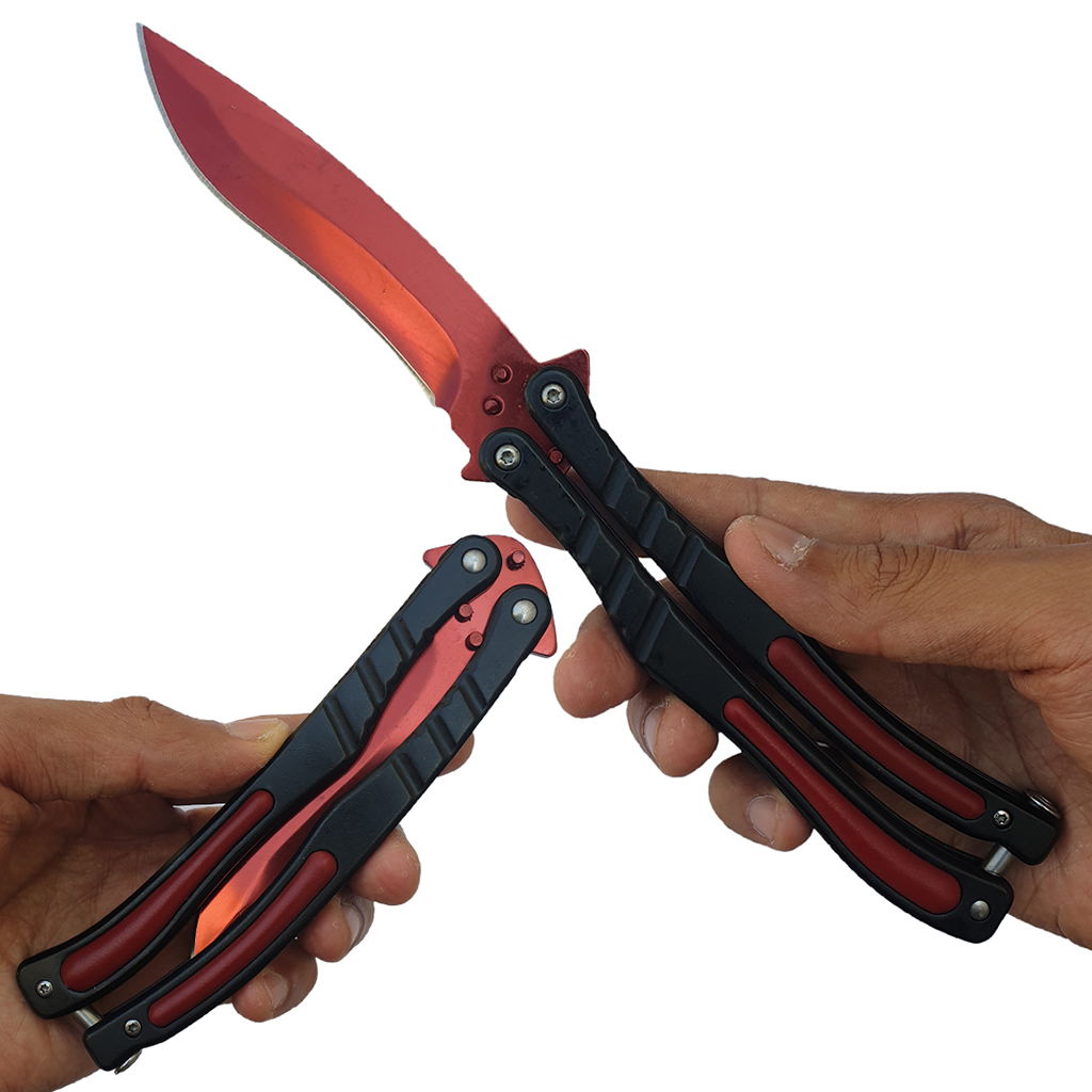Balisong มีดบาลีซอง มีดควง มีดพับ มีดบัตเตอร์ฟลาย CS:GO - Counter-Strike Butterfly Knife (สีแดง) พร้อมซองไนล่อน