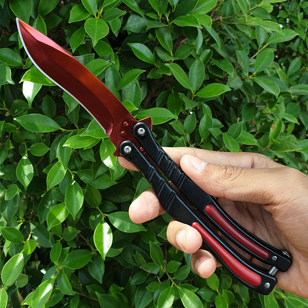 Balisong มีดบาลีซอง มีดควง มีดพับ มีดบัตเตอร์ฟลาย CS:GO - Counter-Strike Butterfly Knife (สีแดง) พร้อมซองไนล่อน
