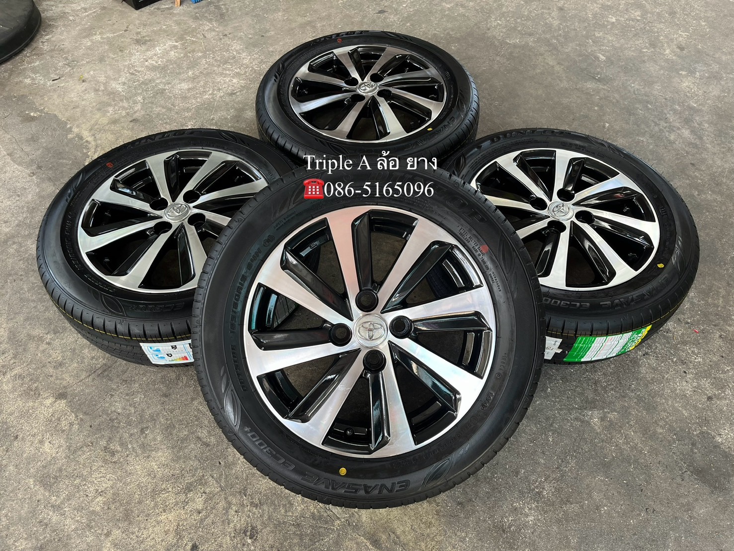 ✨ล้อแม็ก✨Toyota Vios 8 ก้าน ขอบ 15 ดำหน้าเงา พร้อมยางใหม่💯185-60-15 Dunlop♨ปี 24♨