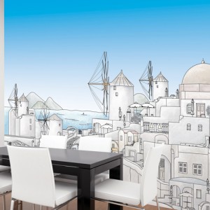 HWL-28525-27 Eco mural sticker Korea Wallpaperสติ๊กเกอร์ไวนิลจิตกรรมแต่งผนังขนาดใหญ่ ลายเมืองริมทะเล สูง 2.5 m x กว้าง 3 m