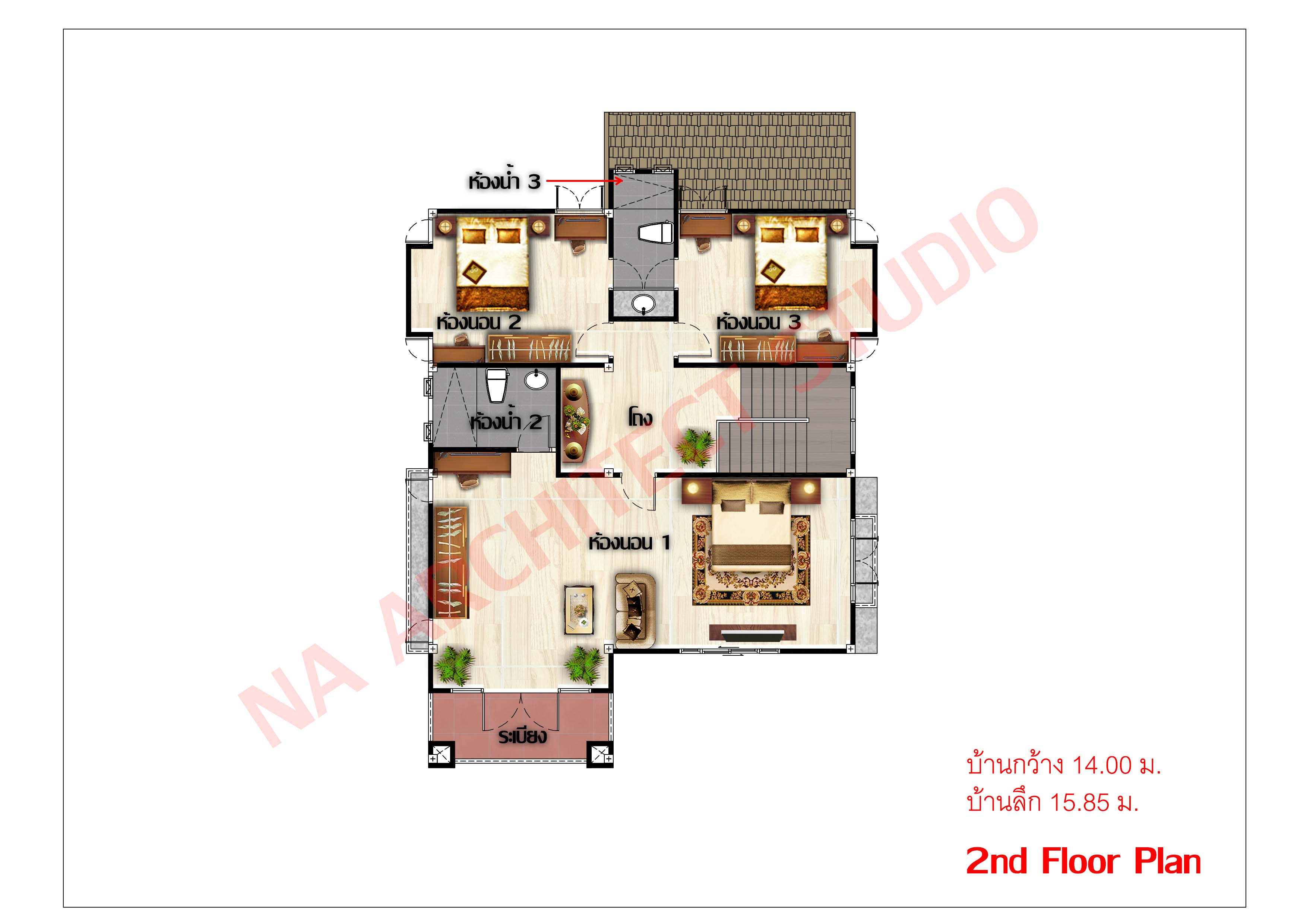 แบบบ้าน 2 ชั้น สไตล์สไตล์คอนเทมโพรารี่ NA-208 ขนาด 292.65 ตร.ม. 3 ห้องนอน 3 ห้องน้ำ