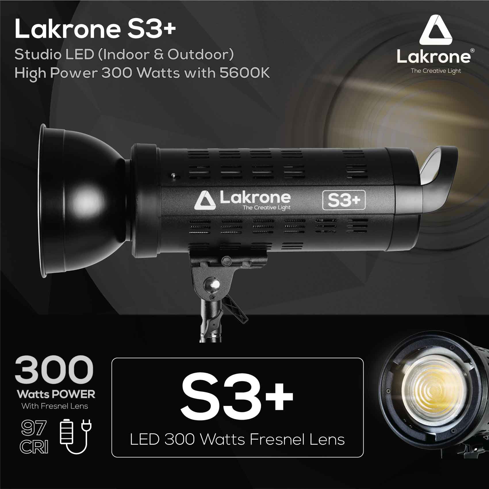 Lakrone S3+ LED 300W support Battery ไฟแอลอีดี 300 วัตต์ พร้อมอุปกรณ์ในชุดพร้อมรองรับการใช้งานจากแบตเตอรี่
